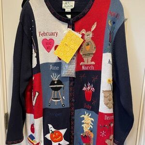 Quacker Factory Women’s 2X Calendar Button Up Cardigan NWT and Button Covers!